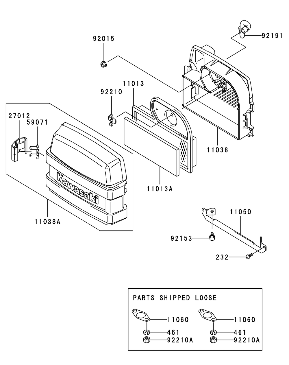 Kawasaki Fh580v-As05 Air-Filter And Muffler Diagram and Parts List for ENFORCER44 53BI3AGF050-19HP Cub Cadet Lawn Tractor